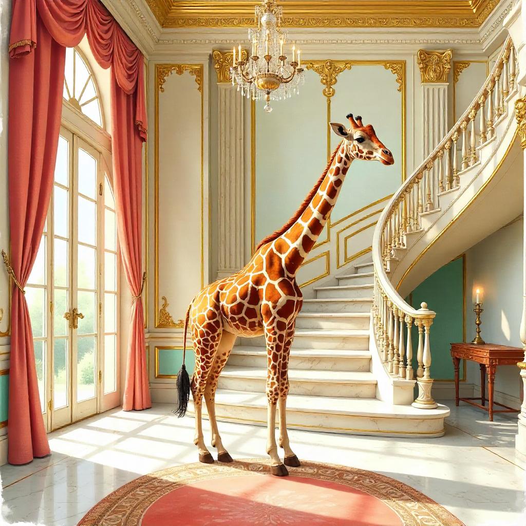 Giraffe in a Watercolor Mansion