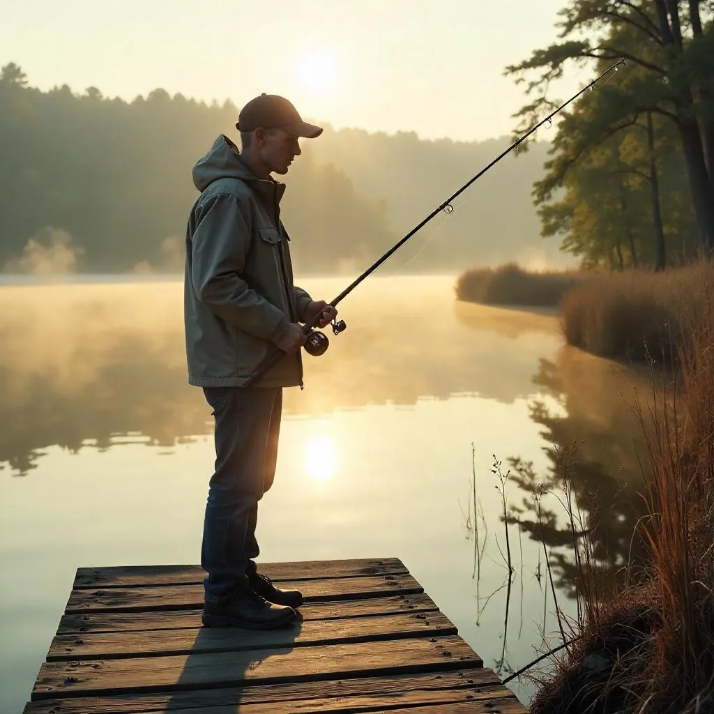 Dawn Fisherman by a Quiet Lake