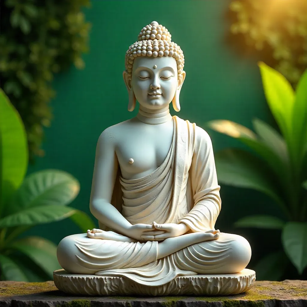 Peaceful Buddha Amid Emerald Green Backdrop