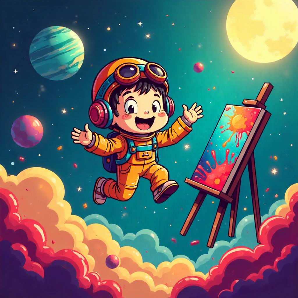 Zero-G Cartoon Artist in a Floating Studio