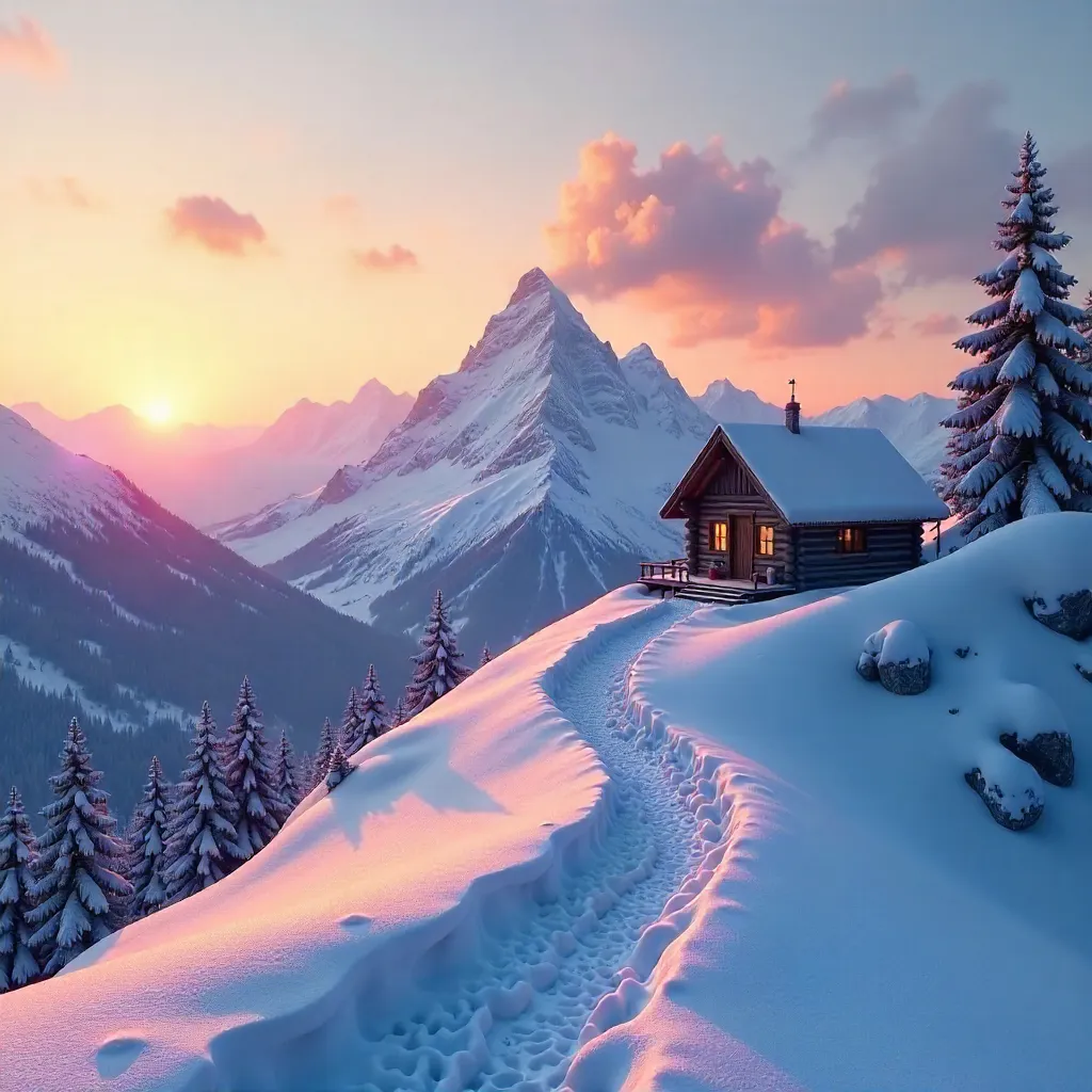 Winter Sunrise over a Remote Mountain Ridge