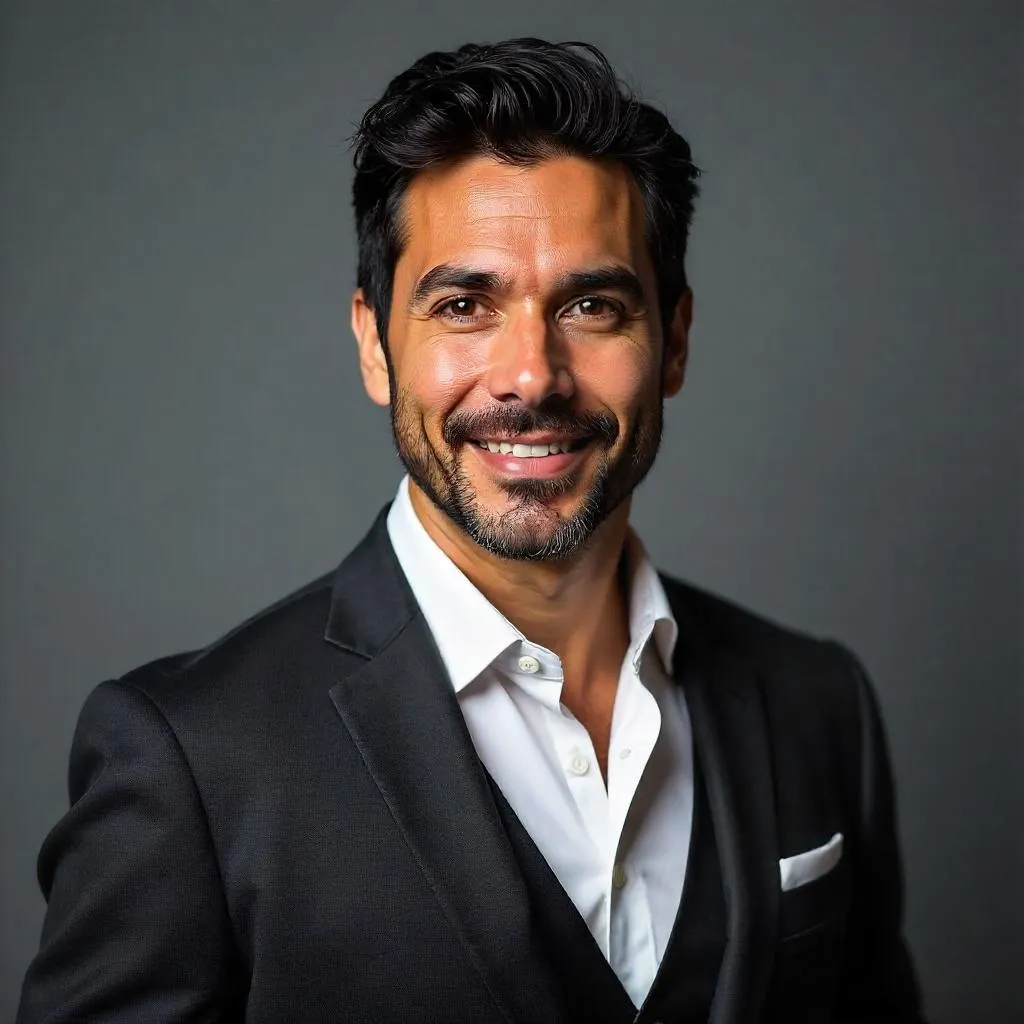 Confident Latino Studio Portrait, Photorealistic