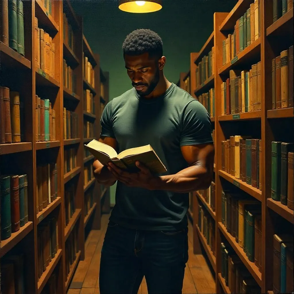 Bookstore Chiaroscuro: Athletic Black Man in Oil