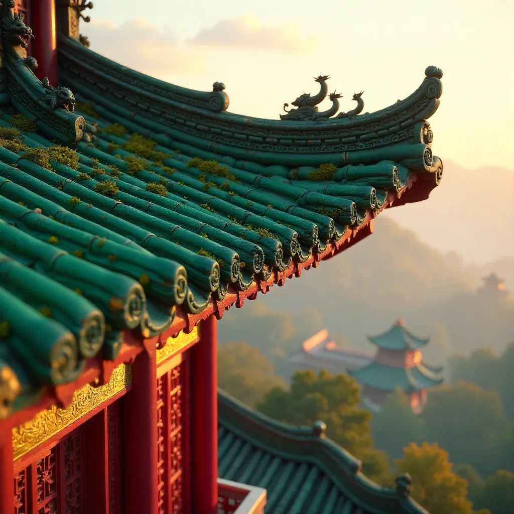 Intricate Chinese Temple Roofs: Ancient Artistry in Detail