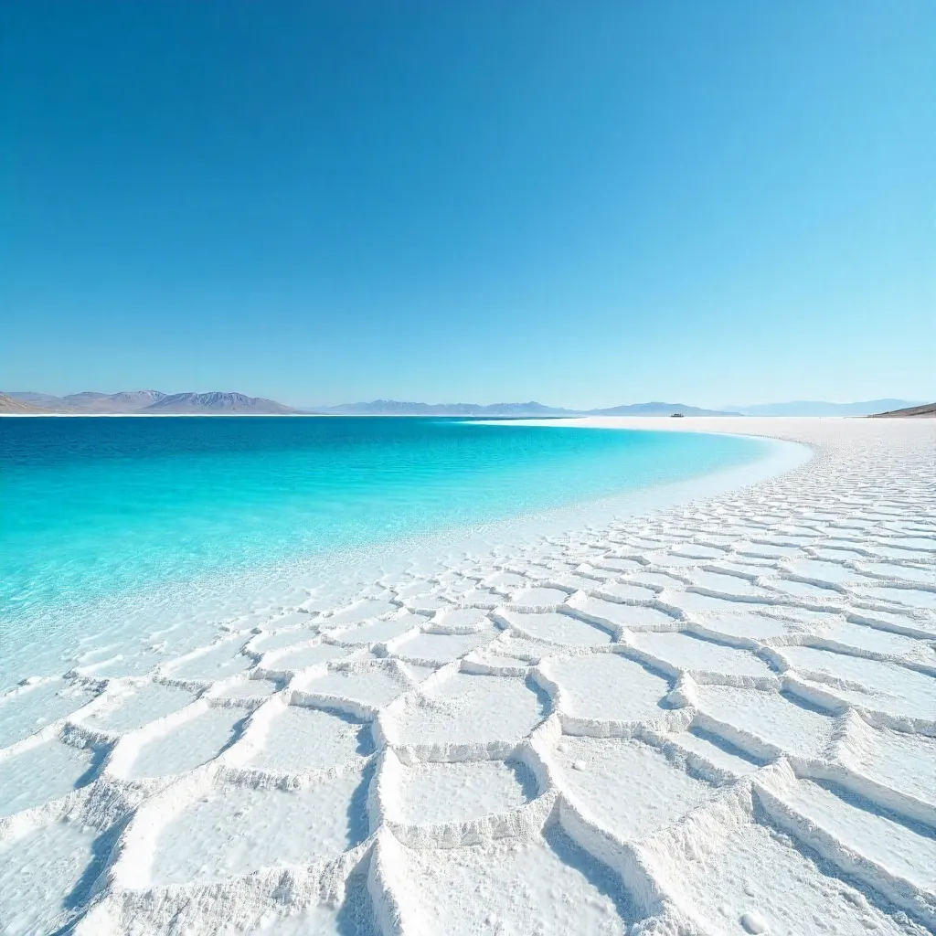 Serene Salt Flat with Turquoise Lagoon under Sky