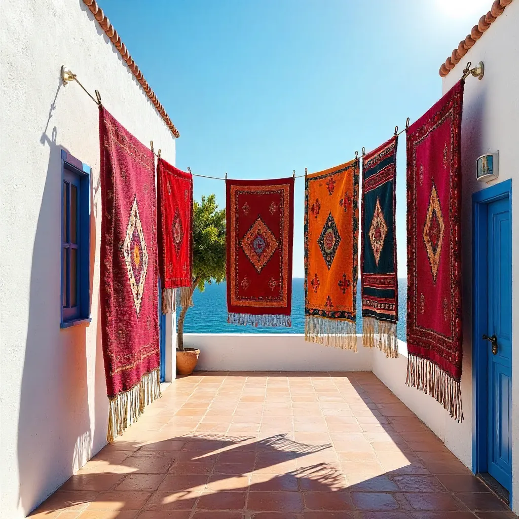 Colorful Moroccan Carpets on a Sunny Asilah Rooftop