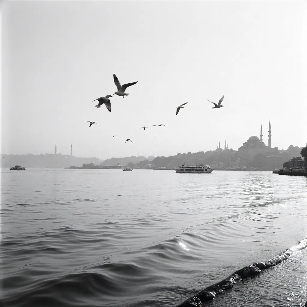 Black and White Morning Seascape Over Istanbul