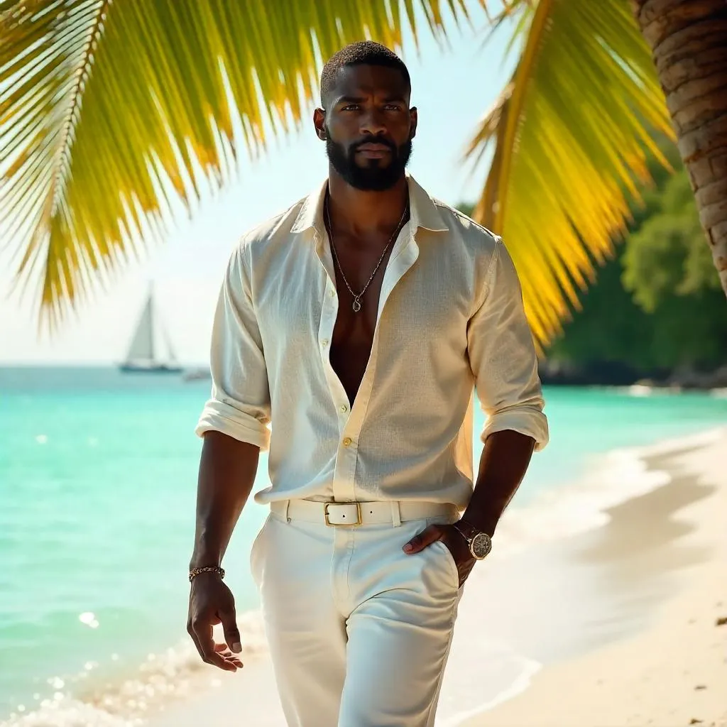Stylish Black Man in a Tropical Paradise