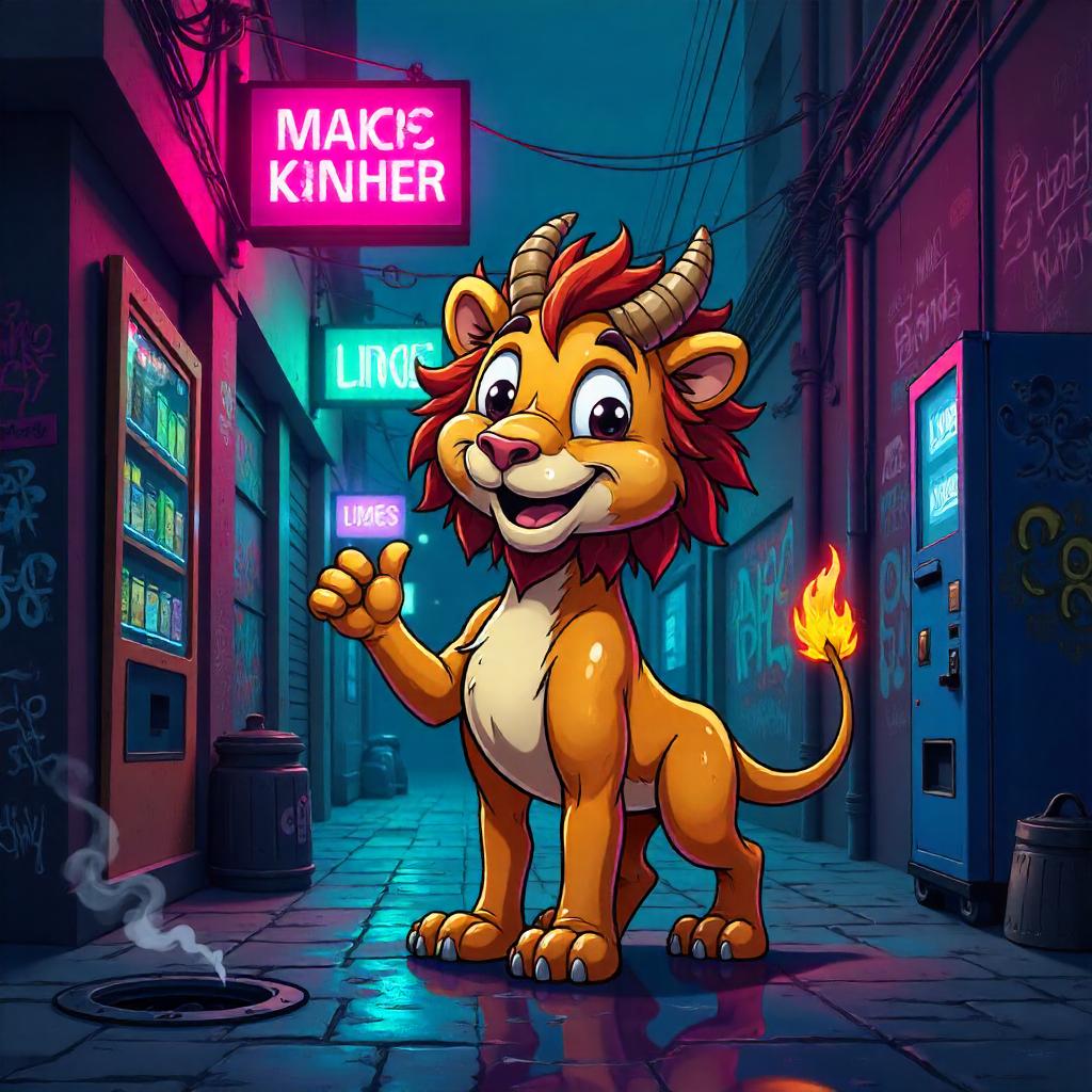 Neon-Lit Alley Chimera in Cartoon Style
