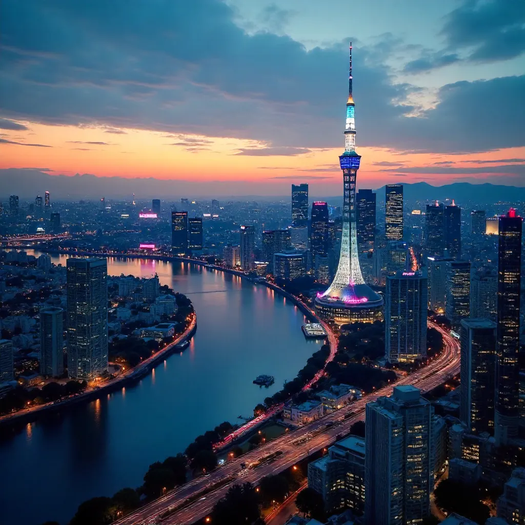 Dusk over Tokyo: Skytree and Neon Skyline