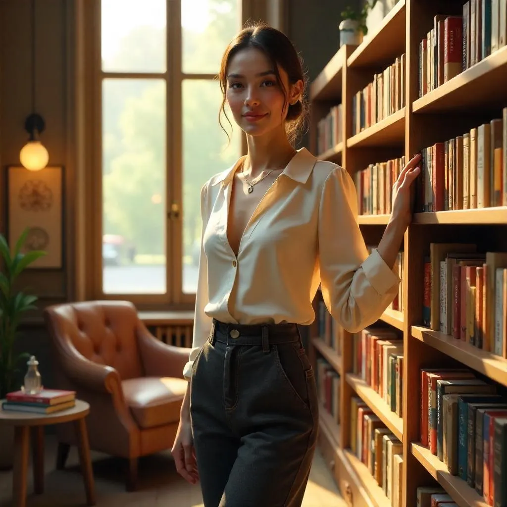Stylish 3D Render: Bookstore Fashion Moment