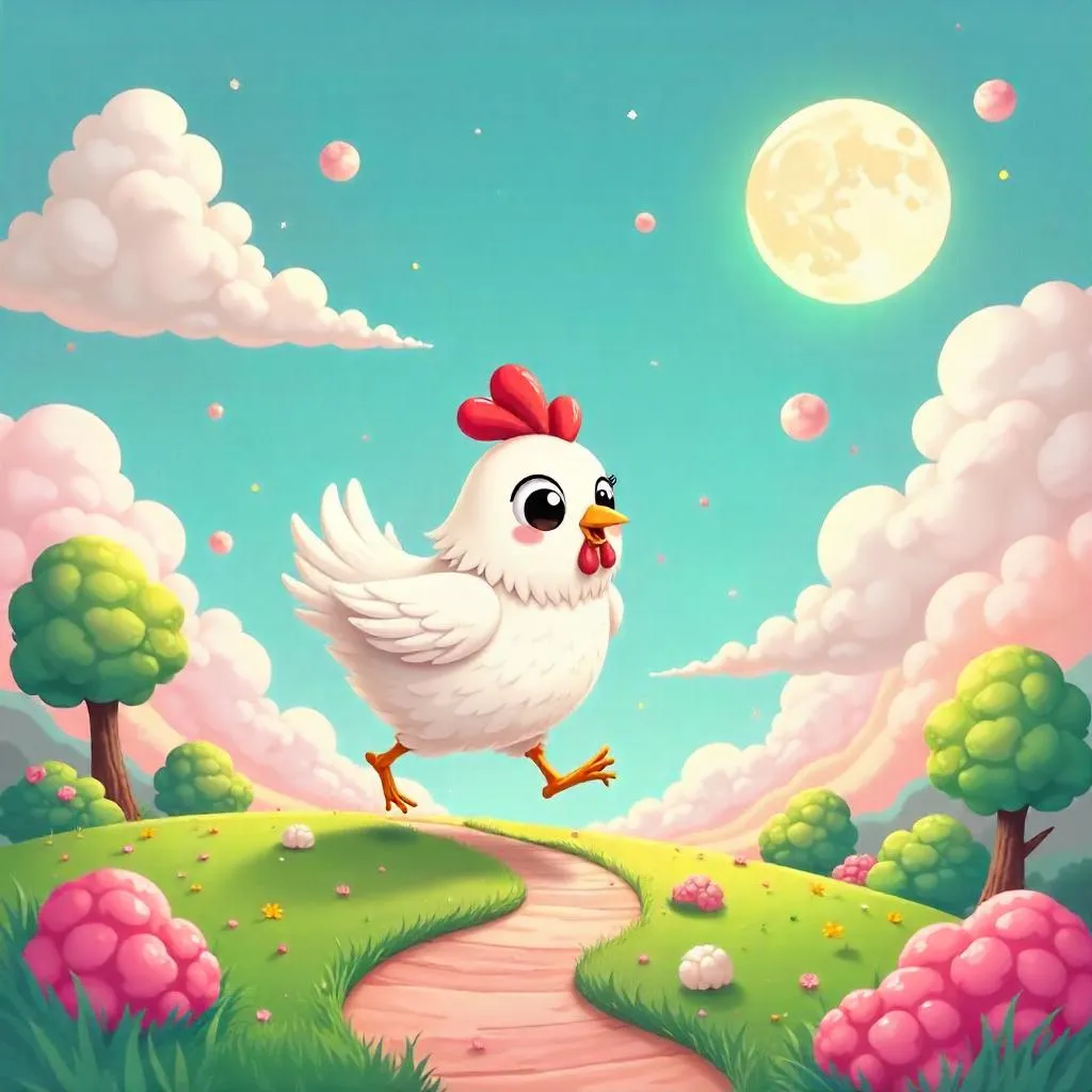 Dreamy Cartoon Chicken in a Surreal Dreamscape