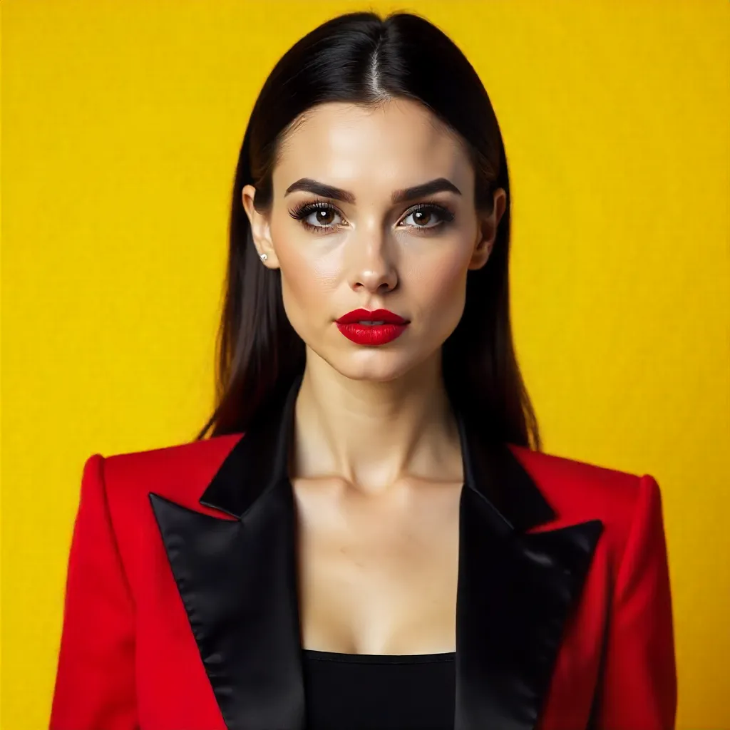 Bold Portrait: Red and Black on Yellow
