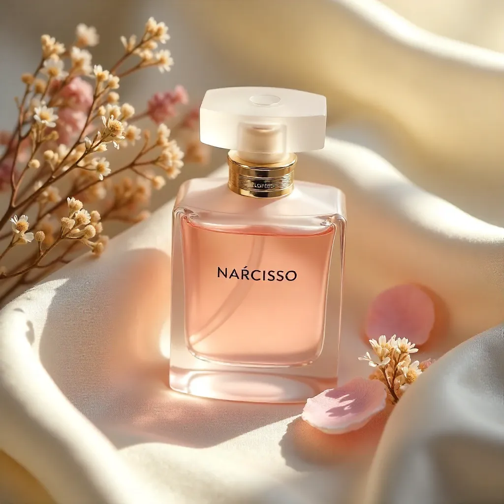 Chic Narciso Bottle on Delicate Fabric with Dried Flowers