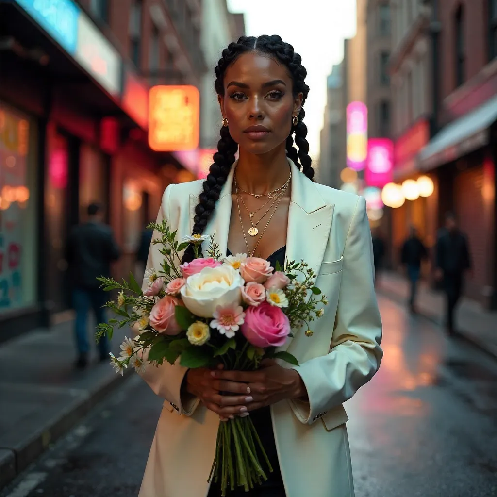 Urban Chic: Braided Hair and Blooming Bouquet