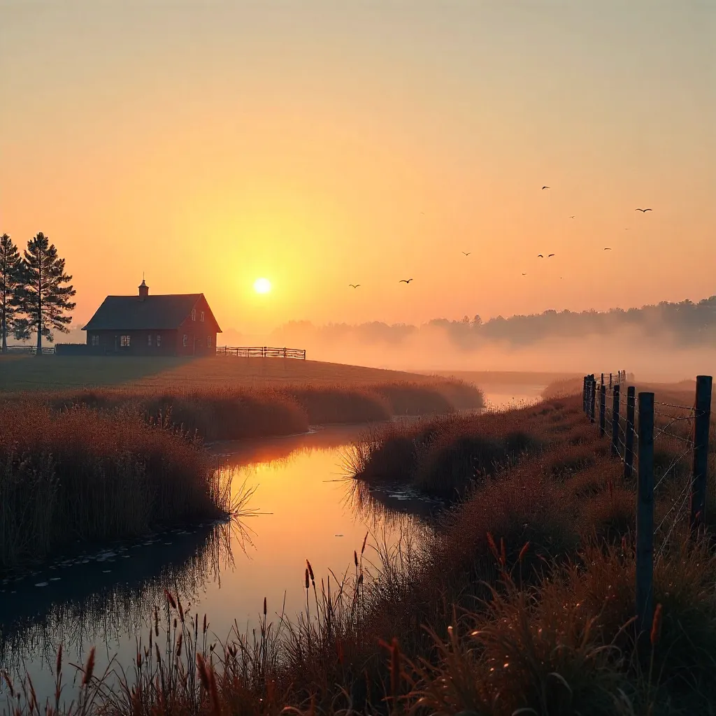 Weaver, Minnesota: Misty Sunrise Over Tranquil Landscape