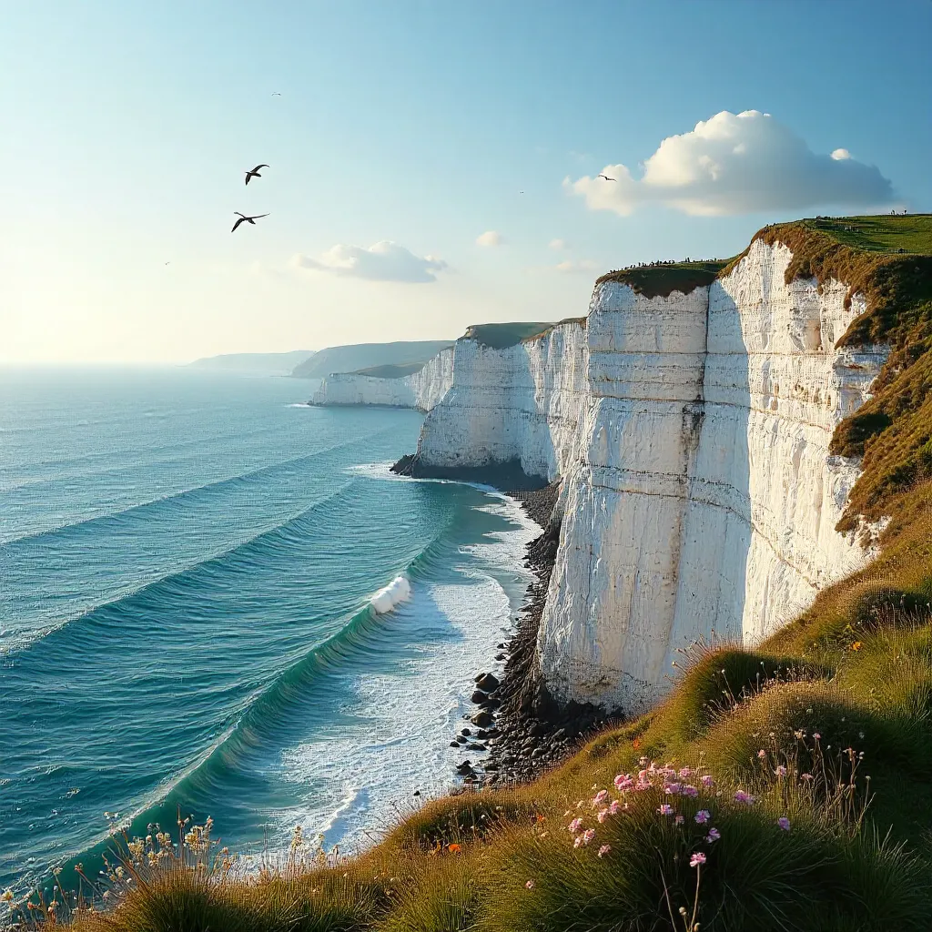 Bempton Cliffs North Sea Panorama under Clear Skies