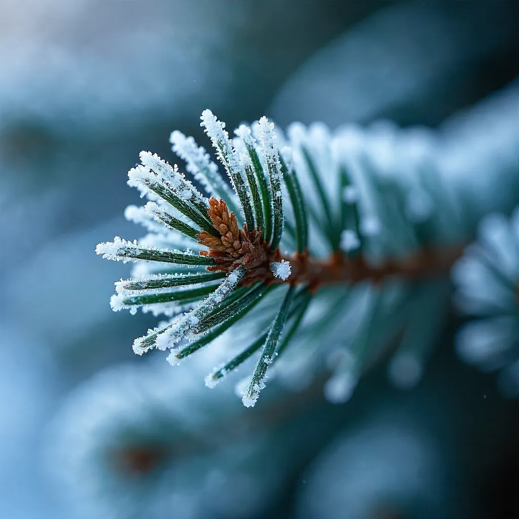 Frosted Pine Close-Up: Winter's Chill in Detail