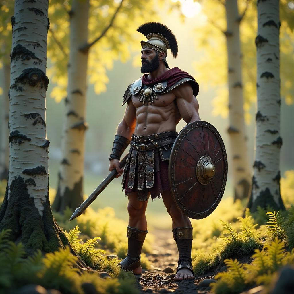 Gladiator in a Birch Forest - 3D Render