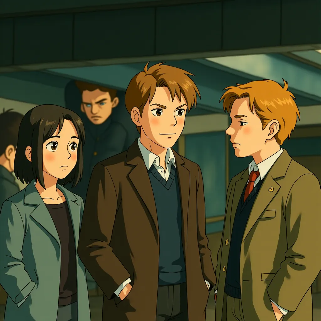 Robbie Coltrane, Daniel Radcliffe, Mark Williams, Clémence Poésy, and Domhnall Gleeson in Harry Potter and the Deathly Hallows: Part 1 (2010) - Anime style