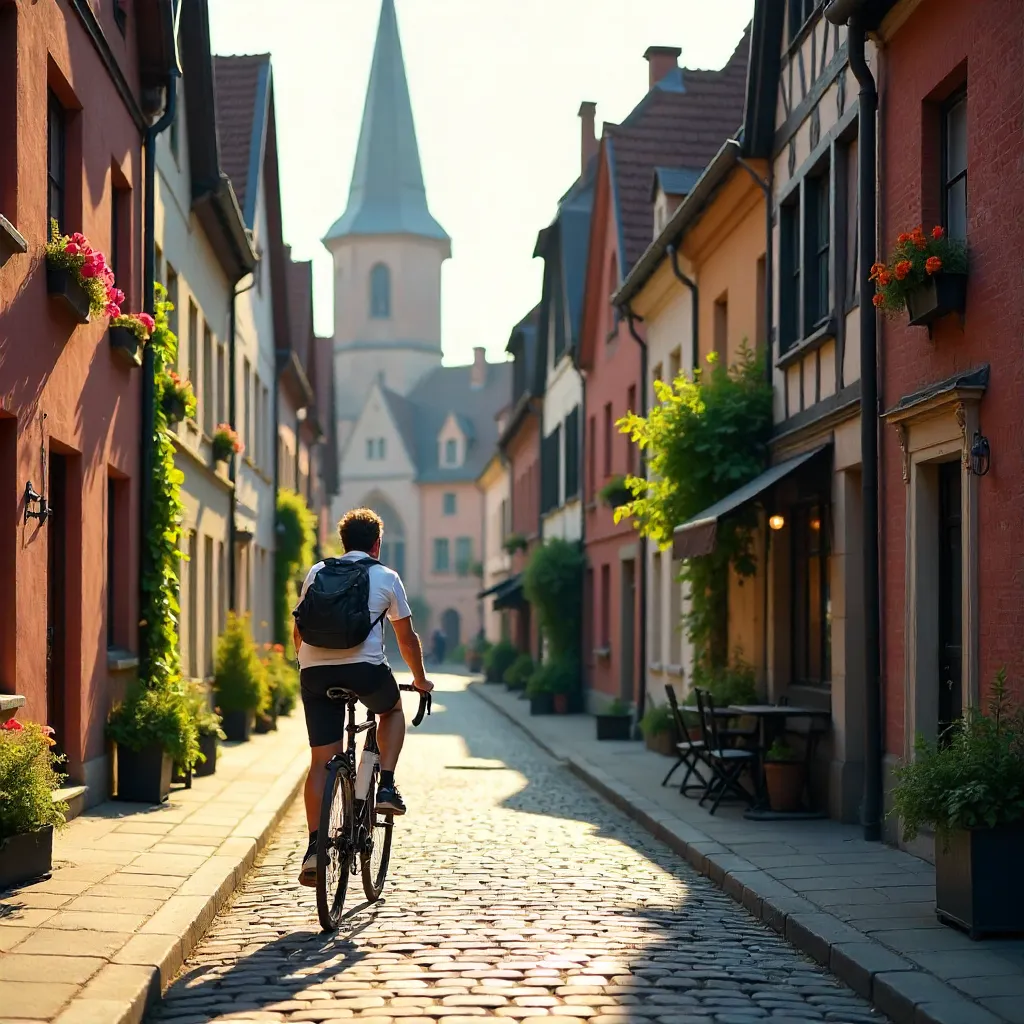 Quaint Erfurt Street Scene: Historic Architecture & Cyclist