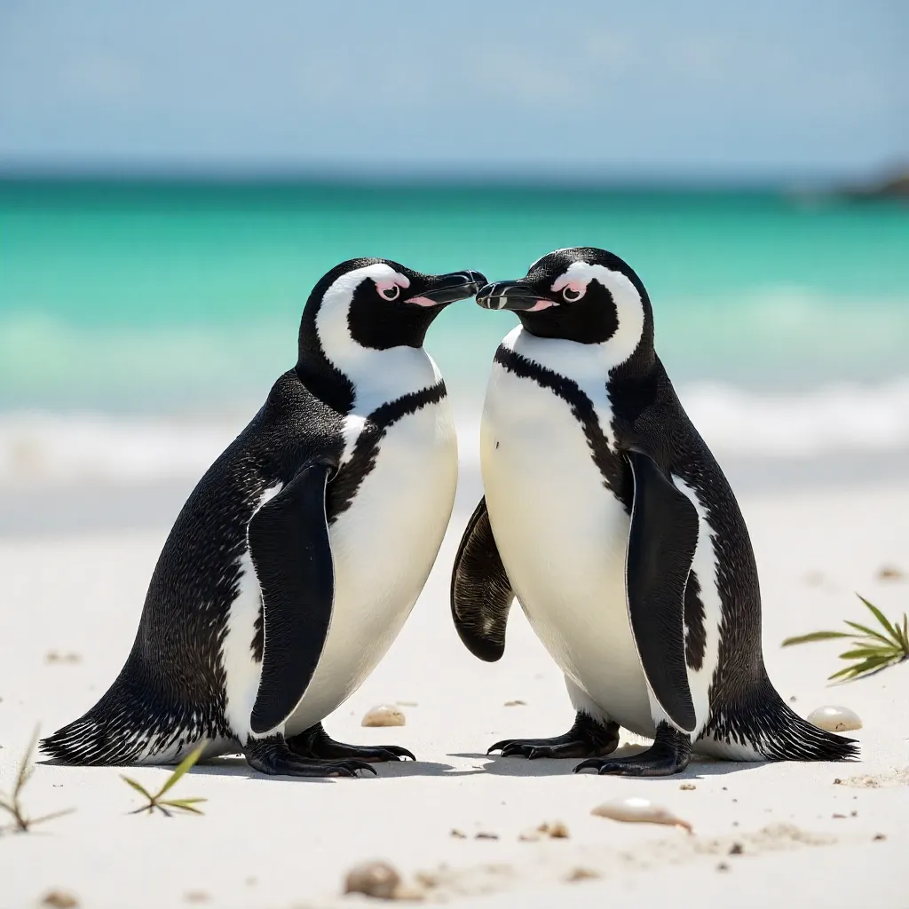 Two African Penguins Resting on the Sandy Shore