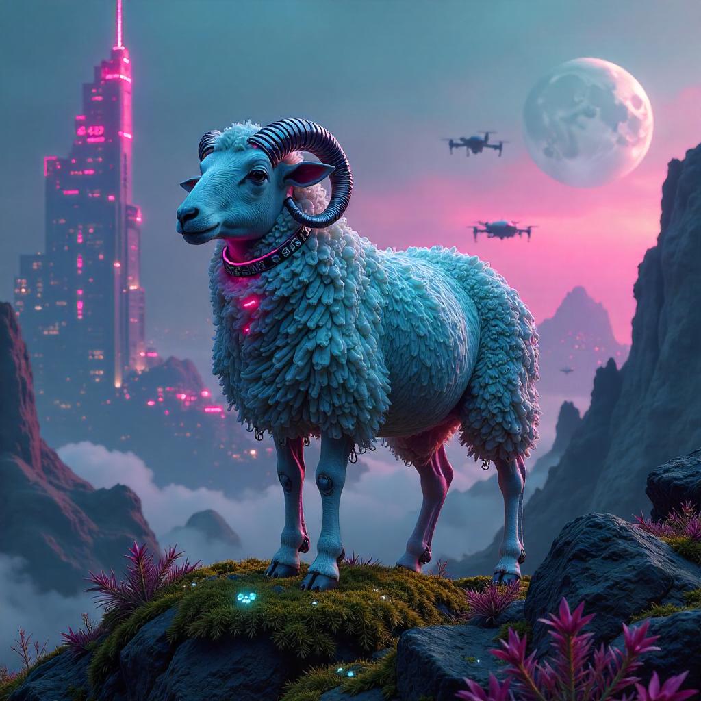 Cyberpunk Sheep on an Alien Planet