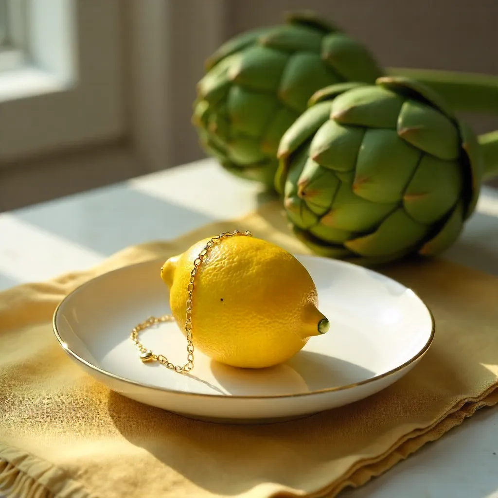 Lemon on Gold Necklace in an Elegant Still Life