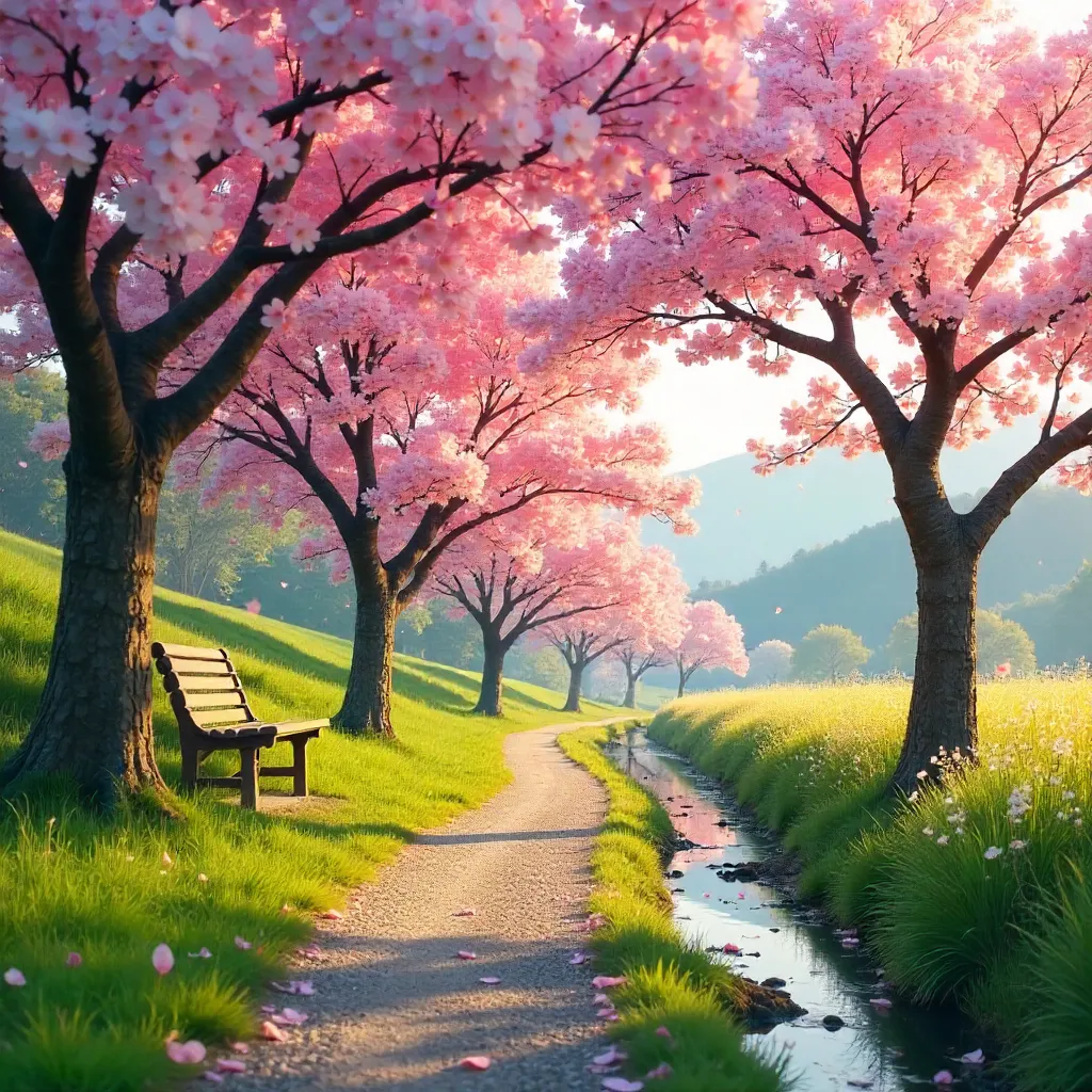 Cherry Blossom Pathway in Spring Serenity