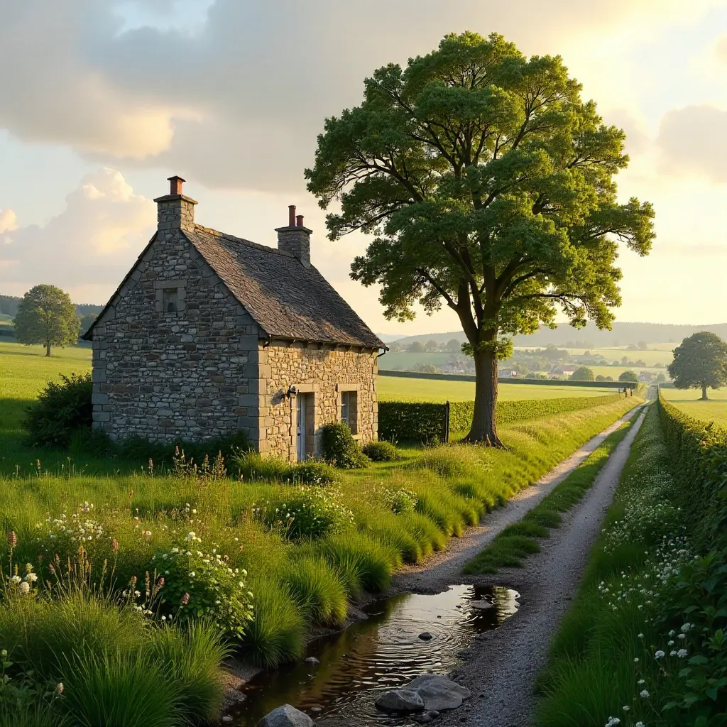 Tranquil Rennes Countryside: House and Trees