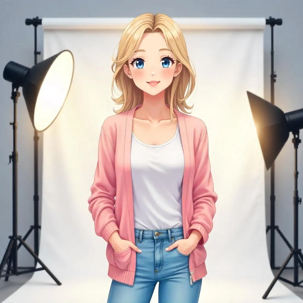 Anime-Style Studio Portrait of a Young Adult White Woman