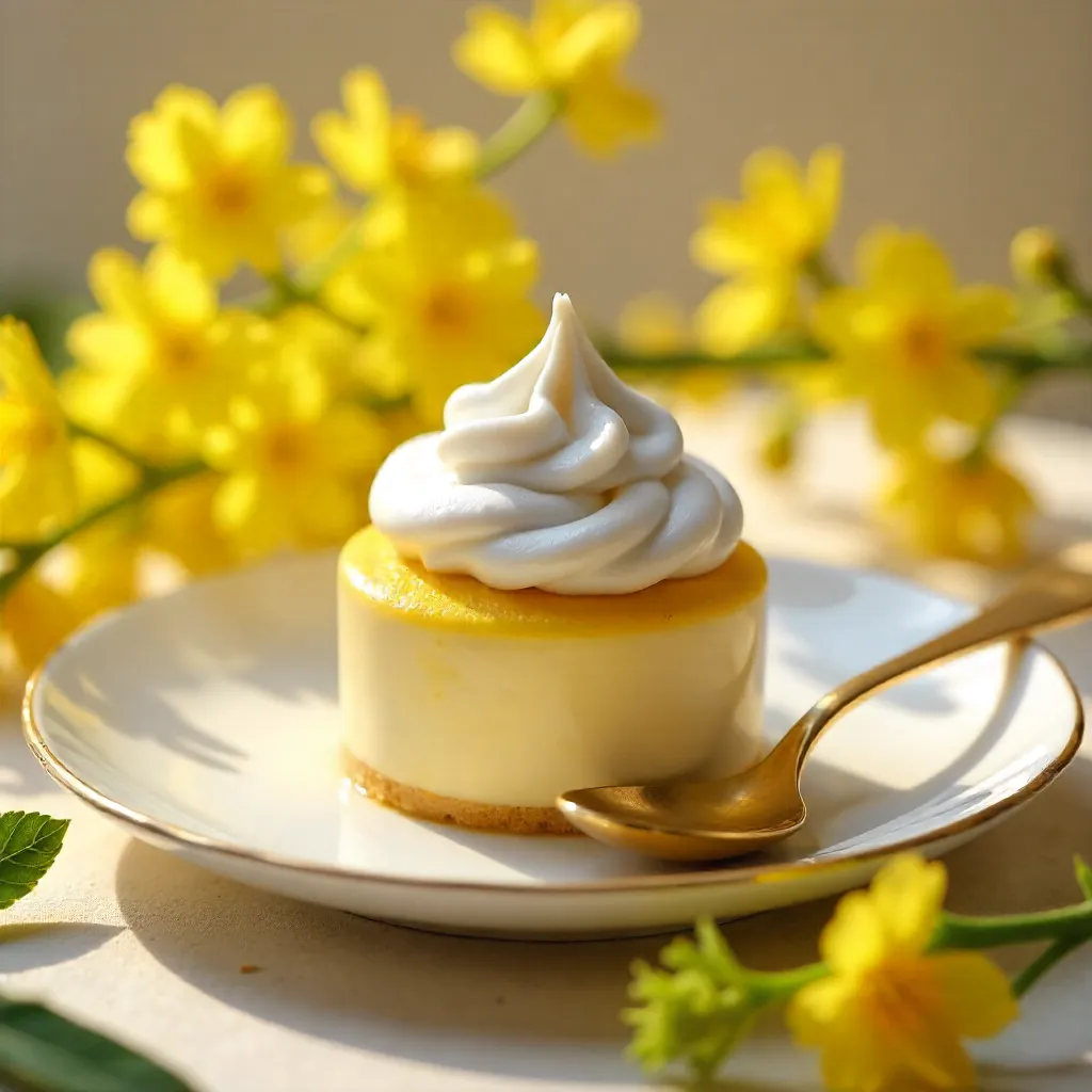 Elegant Whipped Cream Dessert with Golden Spoon and Mimosa
