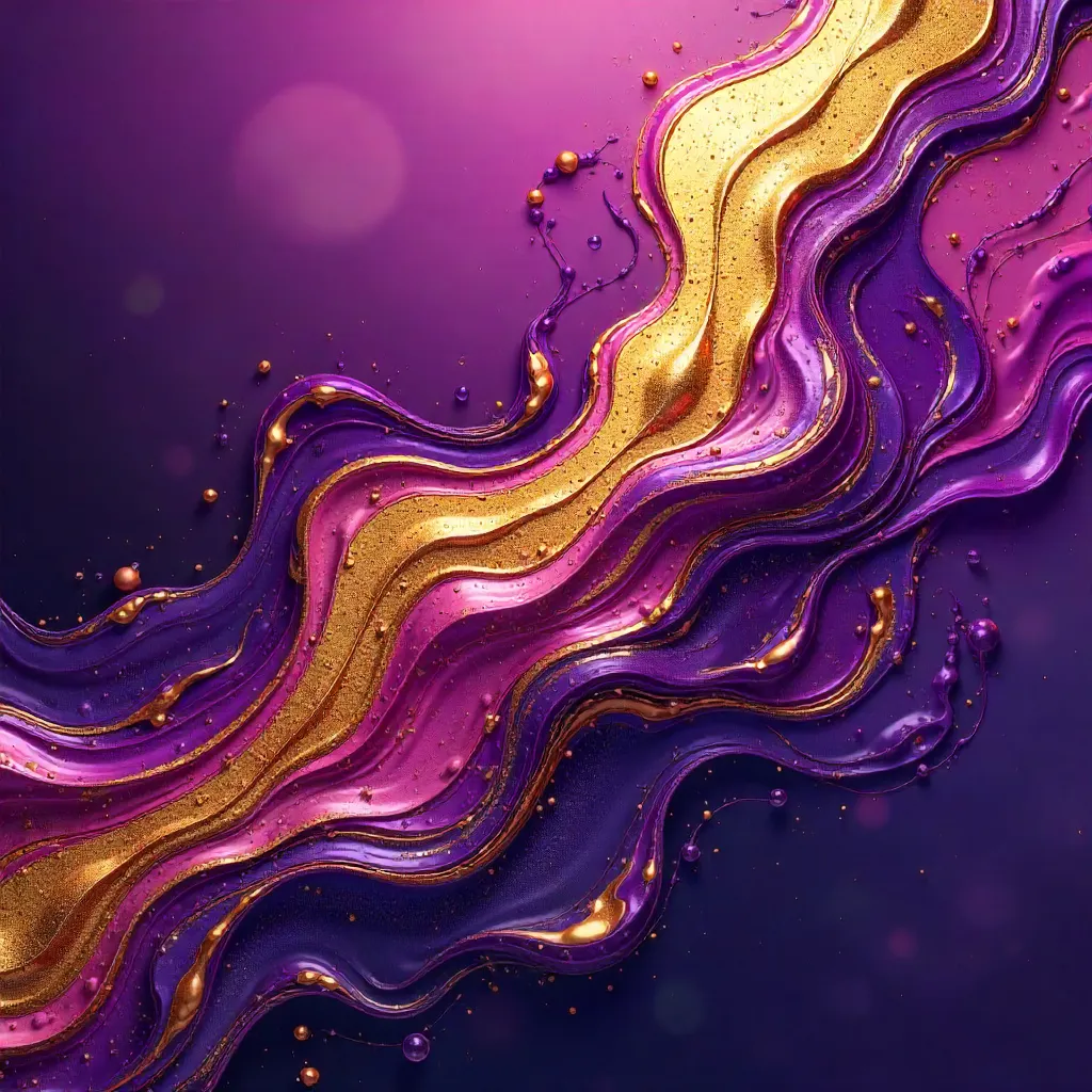 Dynamic Purple-Gold Fluid Swirls: Abstract Metamorphosis