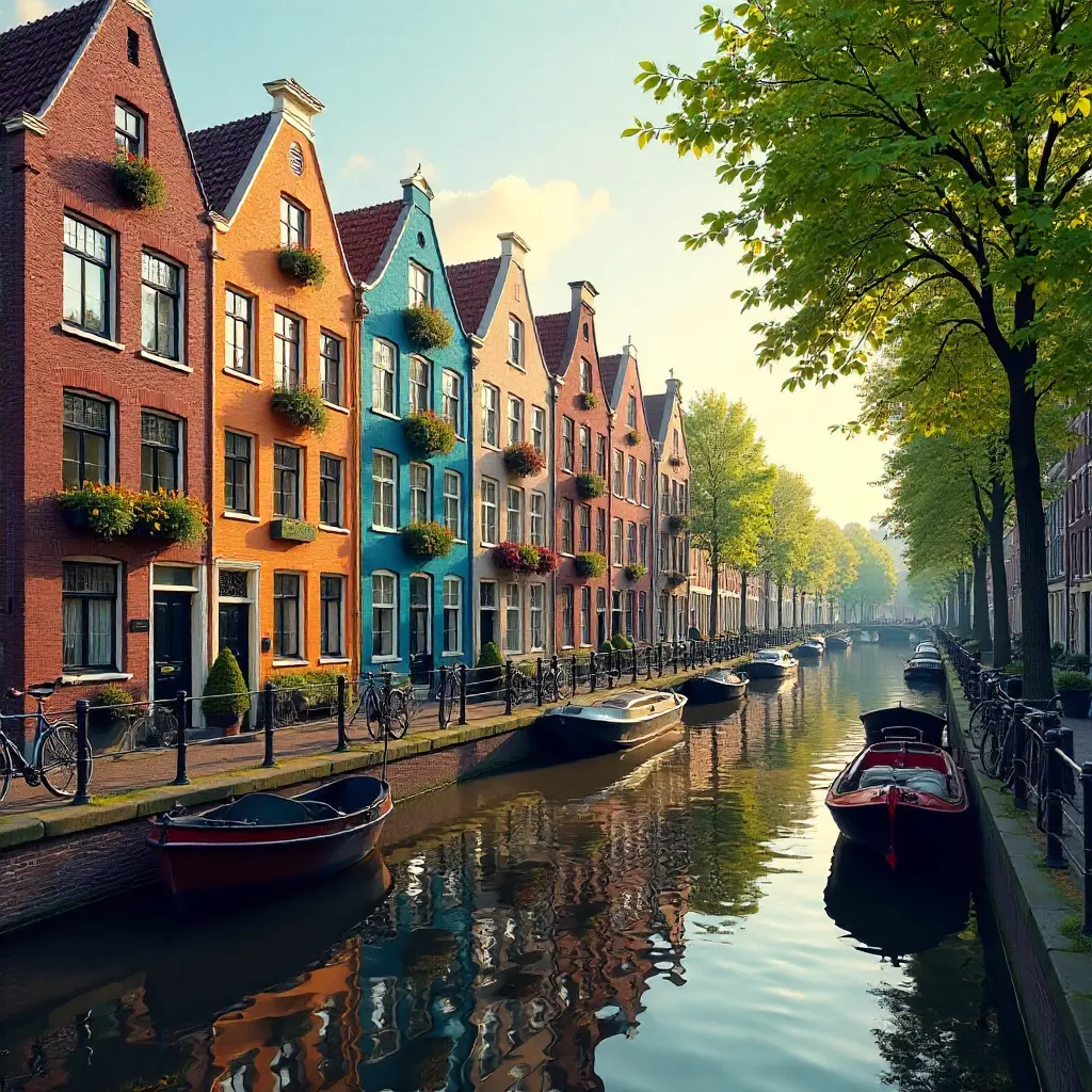 Charming Amsterdam Canal Facades at Golden Hour