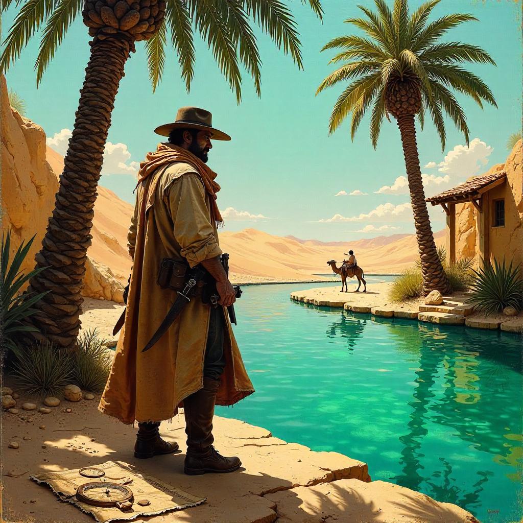 Rogue at the Oasis: An Oil Painting Scene