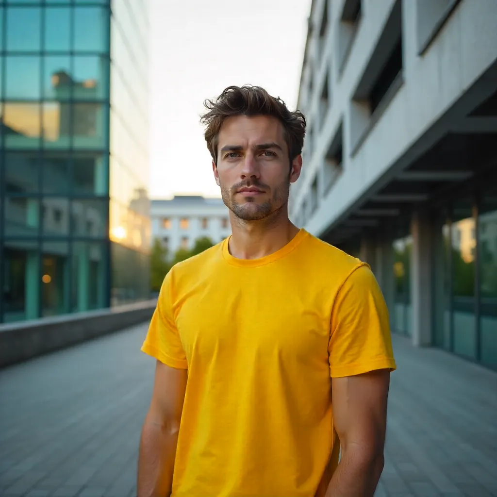 Portrait in a Yellow Shirt in Berlin's Modern Architecture