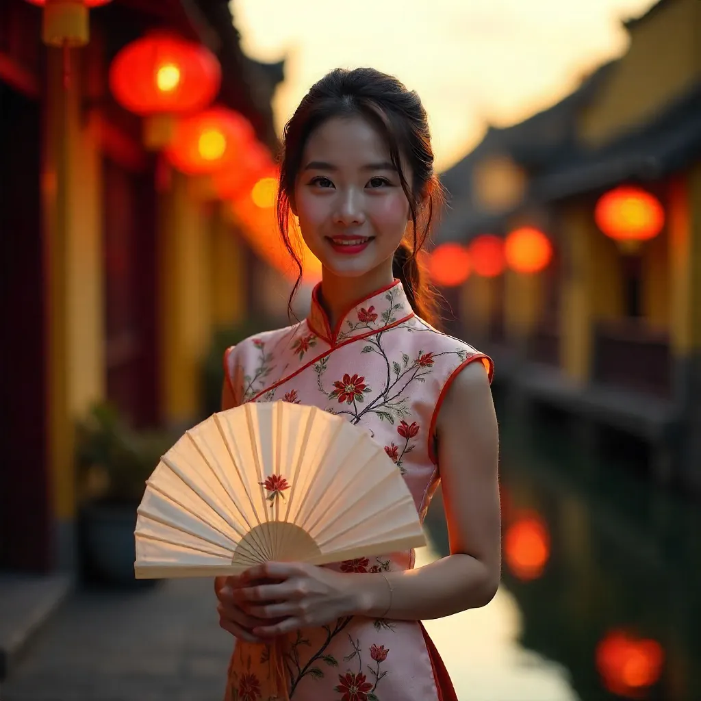Ao Dai and Silk Fan in Hội An Lanterns