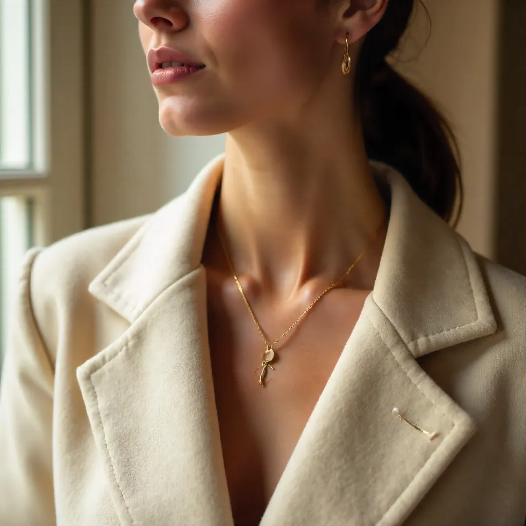 Close-Up Beige Coat with Minimalist Jewelry