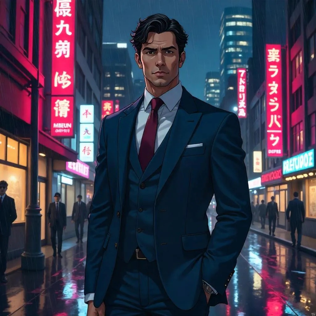 Professional Latino Man in Neon Urban Anime