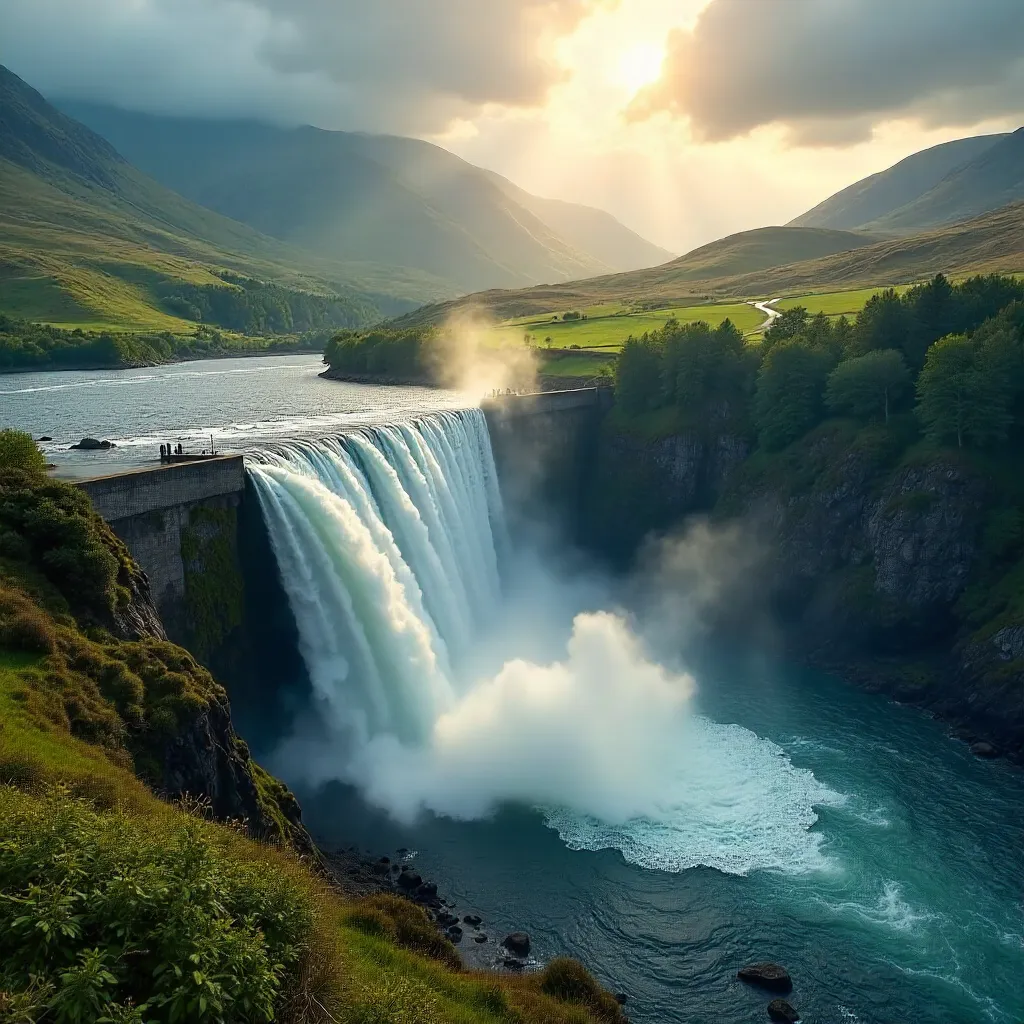 Majestic Scottish Highlands Dam in Forest Backdrop