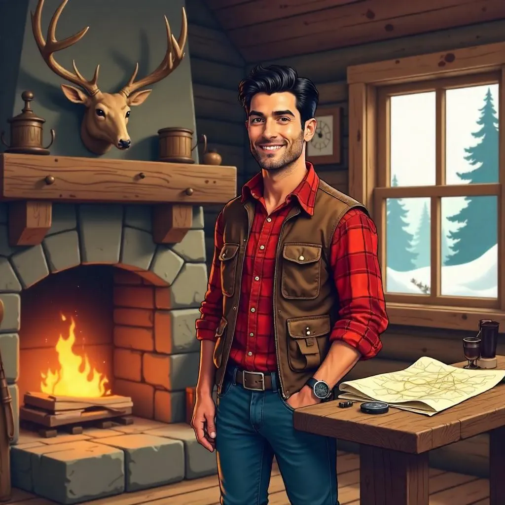 Handsome Latino Hunter in a Cozy Lodge