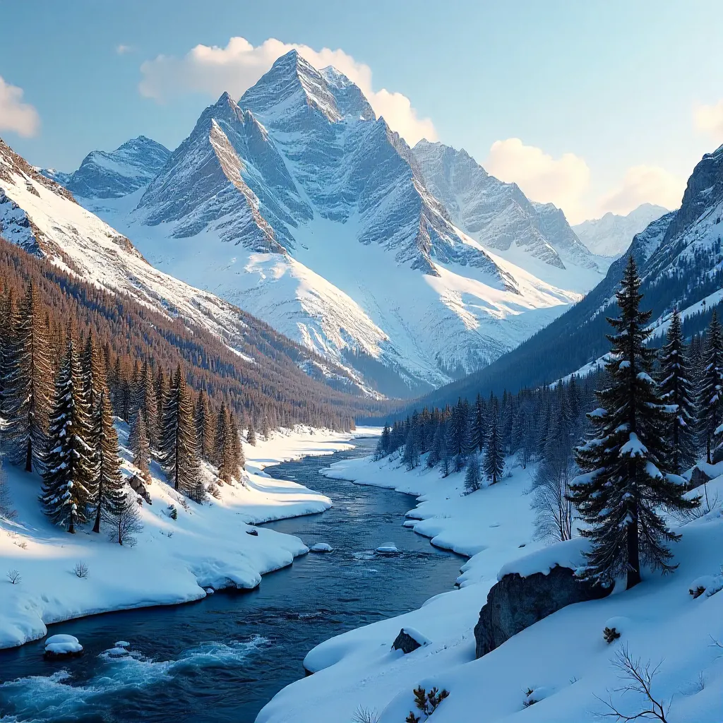Remote Winter Summit: A Pristine Snow-Capped Range