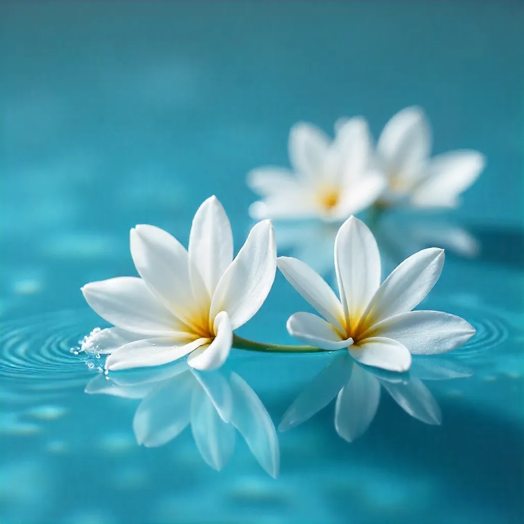 Delicate White Flowers Floating on Serene Blue Water