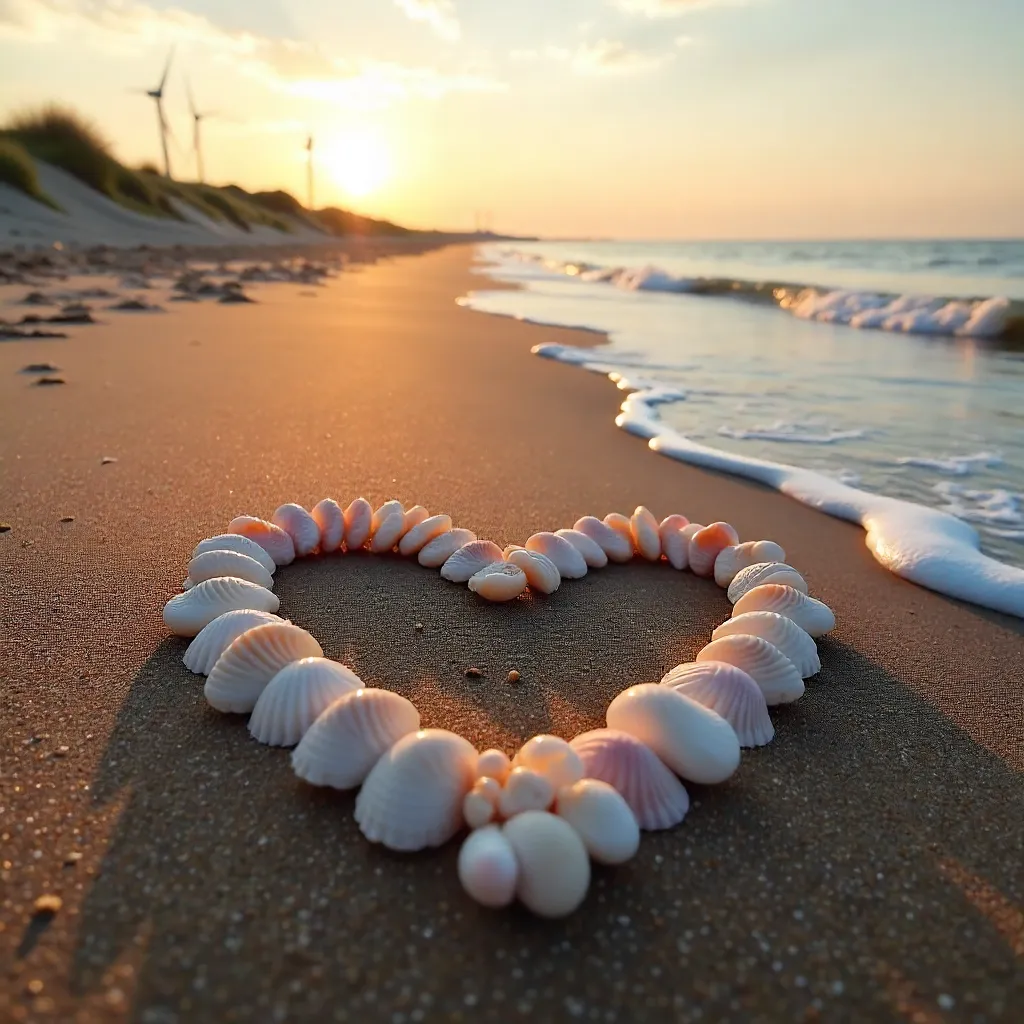 Seashell Heart on a Dutch Beach at Golden Hour
