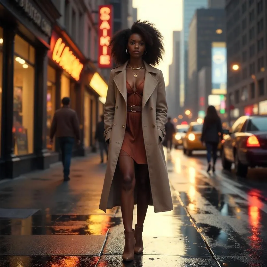 Cinematic 3D Render: Beautiful Black Woman on City Street