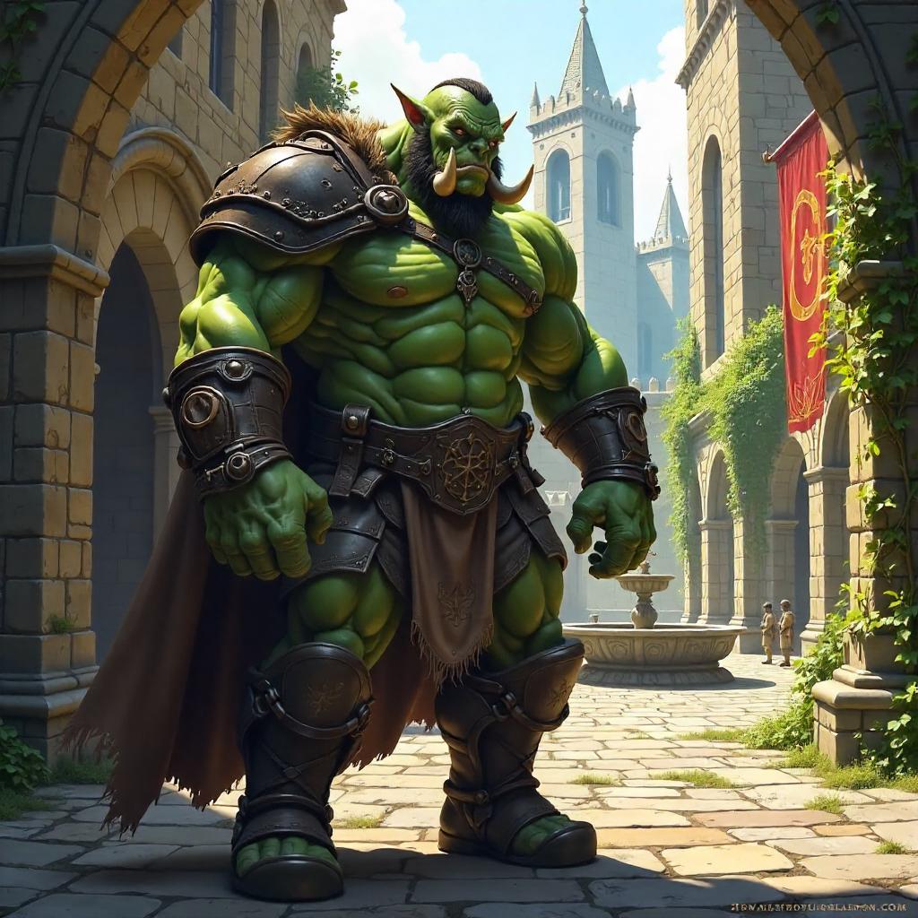 Orc Guardian in a Castle Courtyard