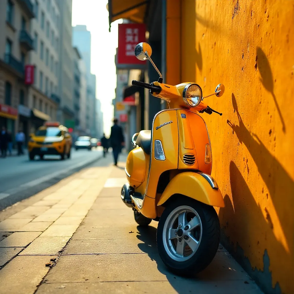 Sunlit Yellow Scooter by Orange City Wall