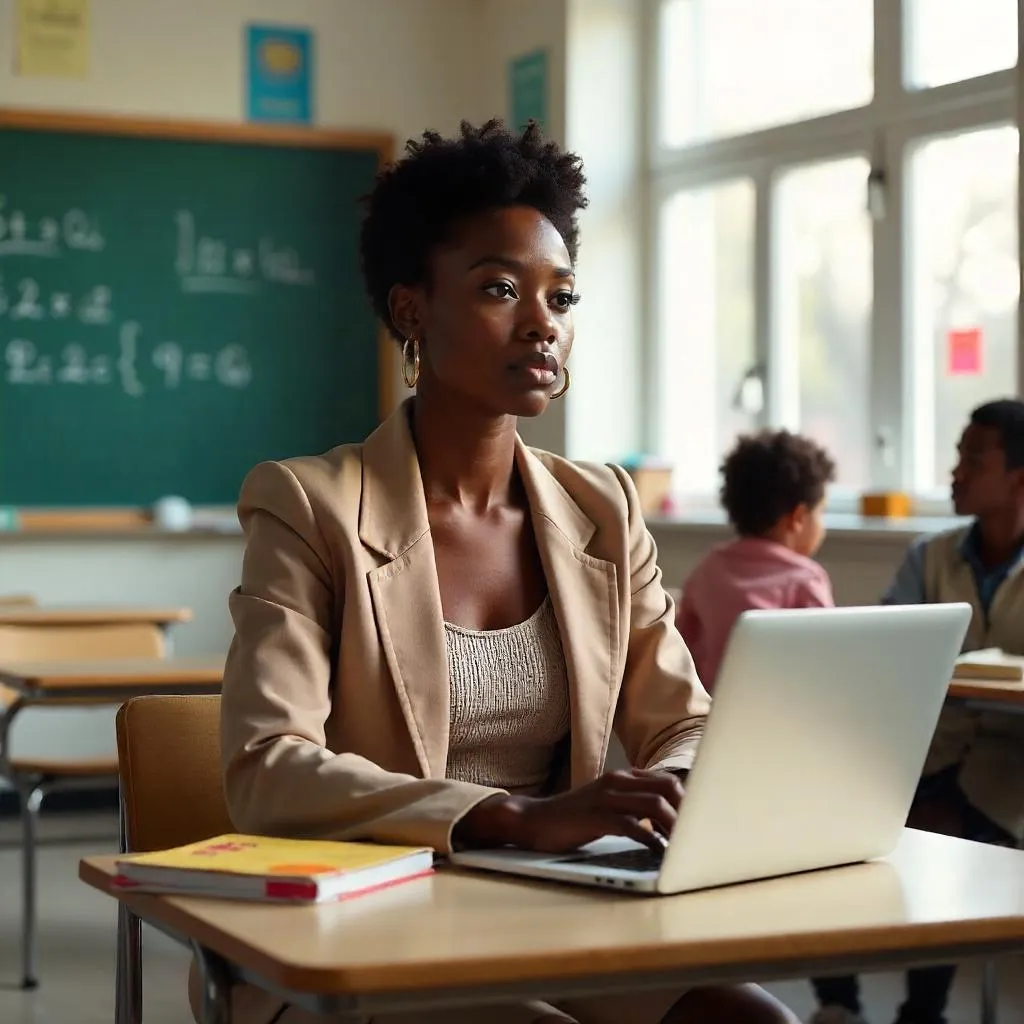 Photorealistic Stylish Black Student in Classroom