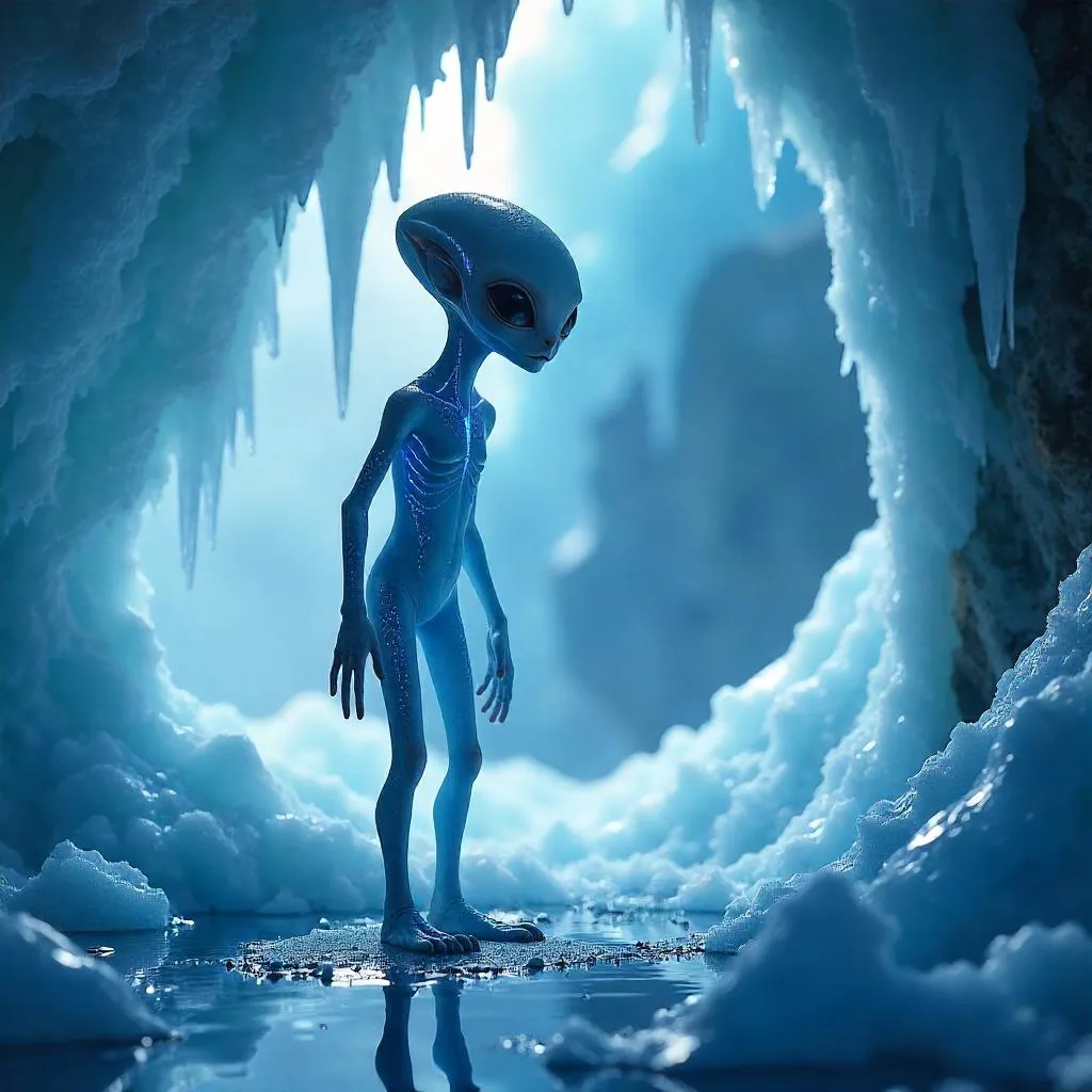 Photoreal Alien in a Glacial Ice Cave