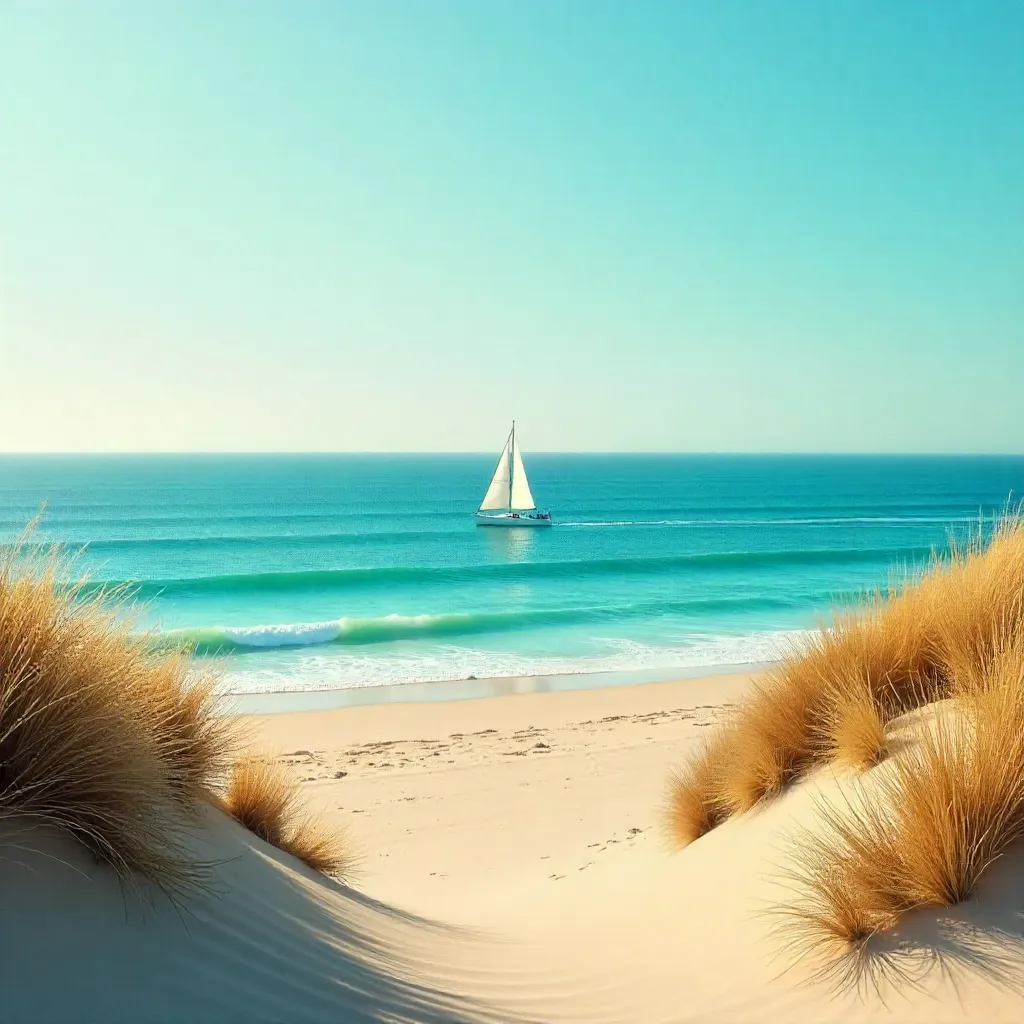 Serene Sailboat Between French Dunes